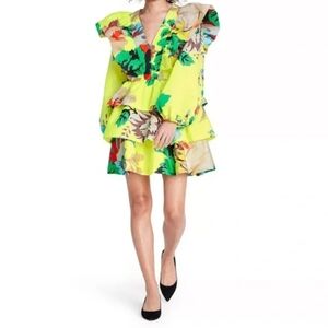 Christopher John Rogers for Target Yellow Floral Tiered Mini Dress size 4